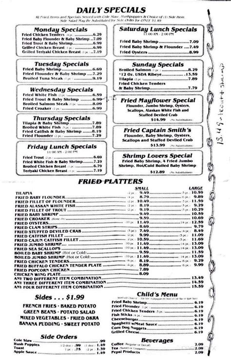 Baked Potato $2.19. Fried Okra $2.19. Corn $2.19. 12 Piece Hushpuppies $2.29. Apple Sauce $1.50. Cheese $0.99. Extra Cocktail Sauce $0.15. Extra Tartar Sauce $0.15. Restaurant menu, map for Mayflower Seafood Restaurant located in 27804, Rocky Mount NC, 1520 North Wesleyan Boulevard.